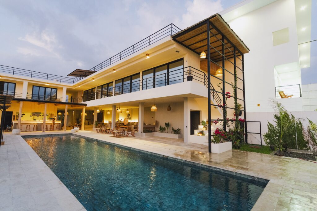 Luxury villa exterior with pool in Costa Rica beachfront property