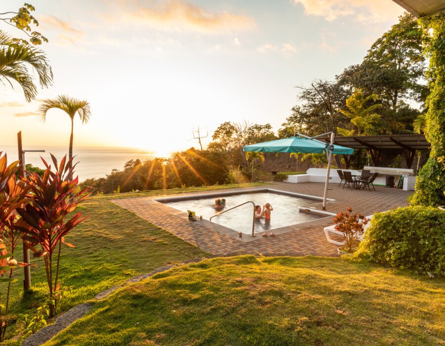 Sunset by the pool and ranch with the family at the Casa Colby