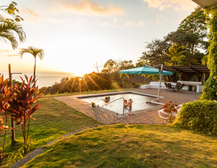 Sunset by the pool and ranch with the family at the Casa Colby