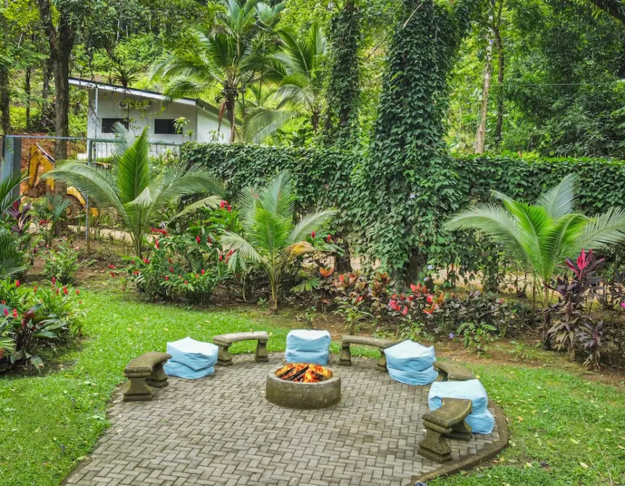 View of the rustic fire pit at Seven Ranch