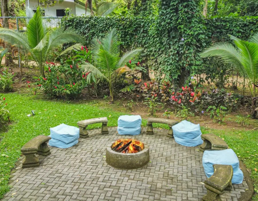 Close-up view of the fire pit at Seven Ranch