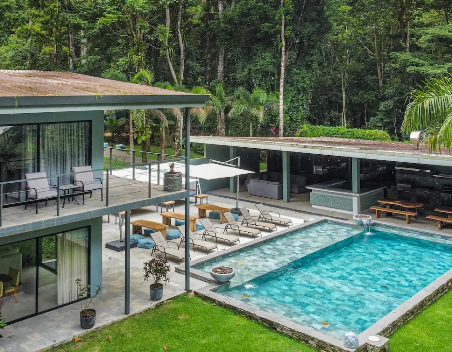 Angled aerial view of Seven Ranch from a drone