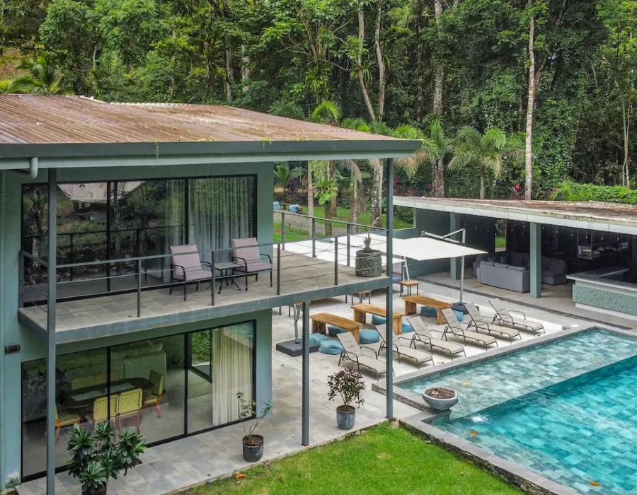 Sky view of Seven Ranch property and its natural setting