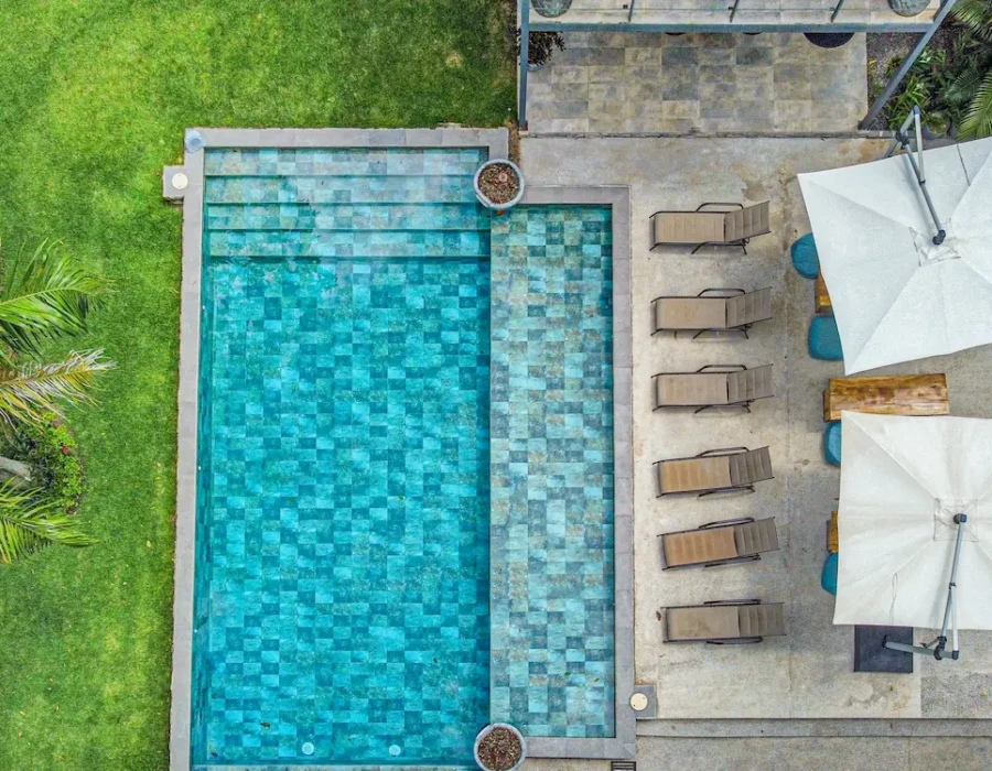 Drone view of the private pool at Seven Ranch