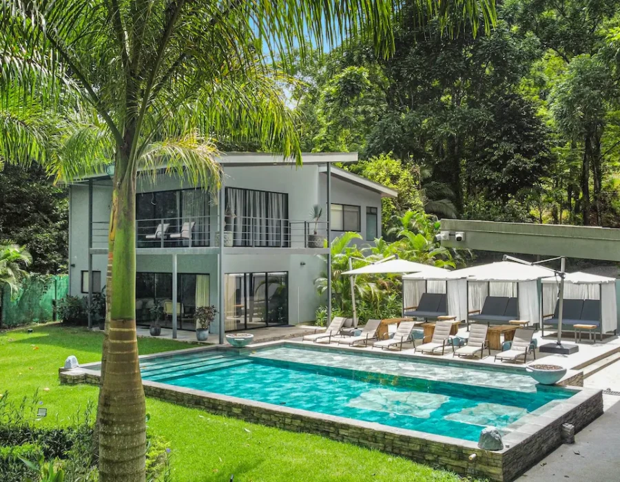 Aerial drone view of Seven Ranch vacation home in Costa Rica