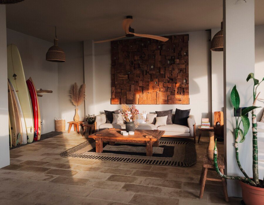 Evening living room with warm lighting in Costa Rica luxury villa