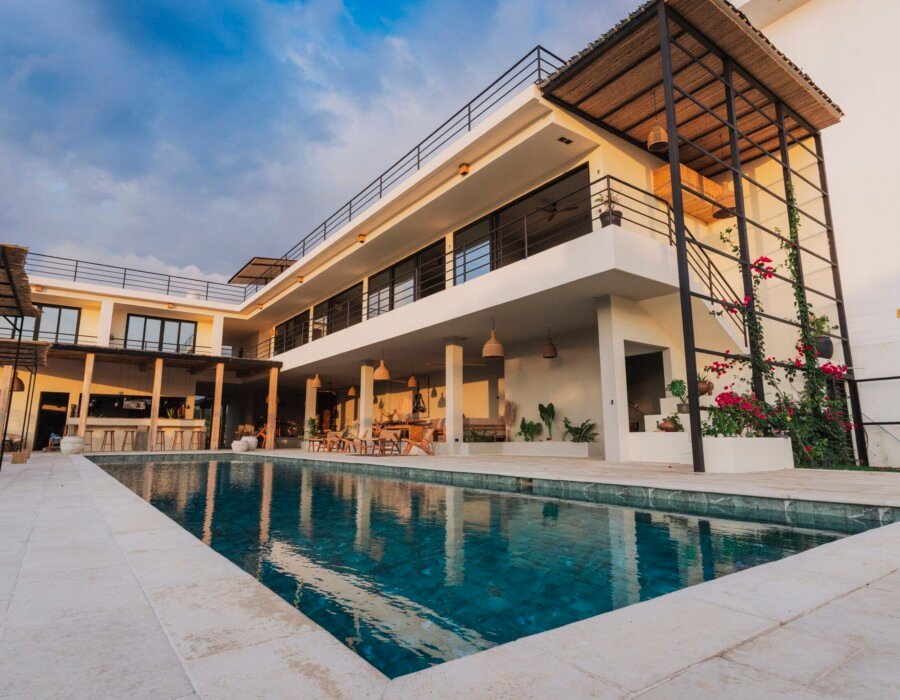 Full exterior view of luxury villa with pool in Playa Hermosa Costa Rica