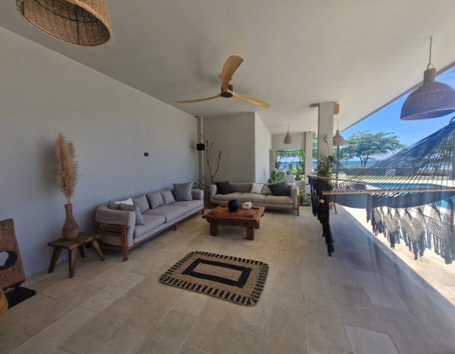 Indoor living room with open layout in Playa Hermosa luxury villa near Jaco