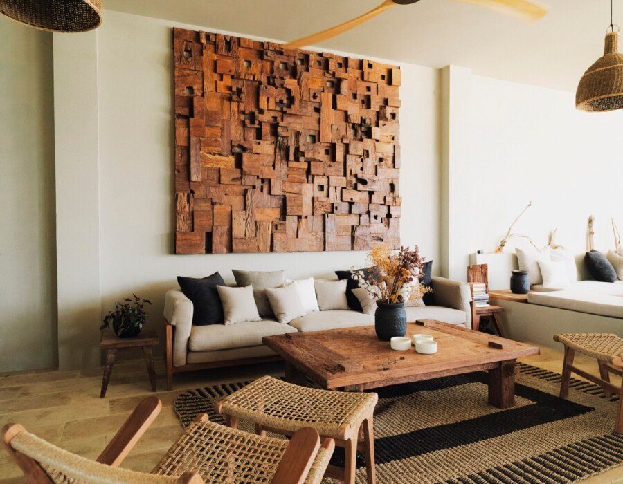 Living room with custom decor in Playa Hermosa luxury villa