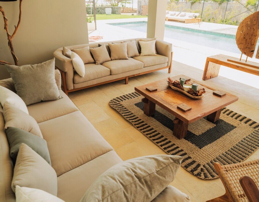 Living room with direct pool view in Playa Hermosa luxury villa