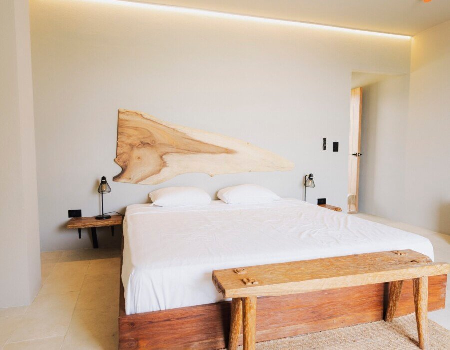 Modern bedroom with minimalist design in luxury villa in Costa Rica