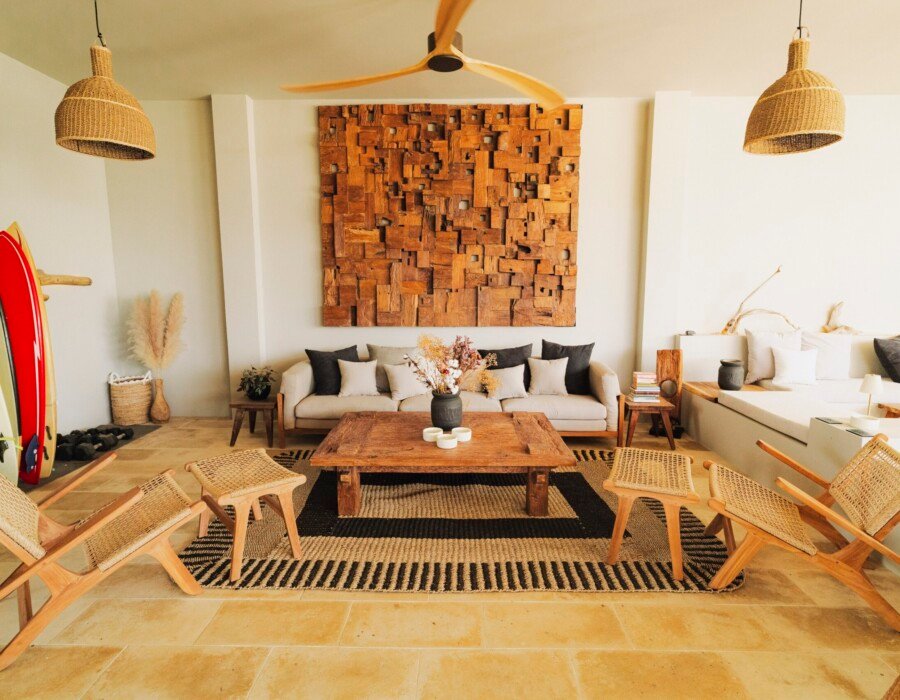 Outdoor living room with seating area in beachfront villa Playa Hermosa