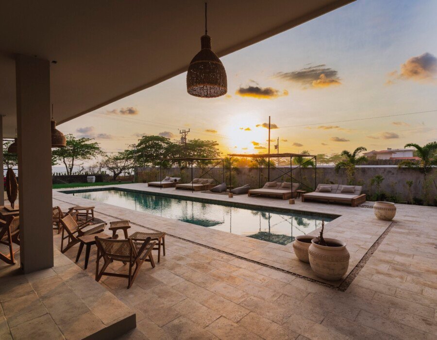 Swimming pool with sunset view in beachfront villa near Jaco Costa Rica