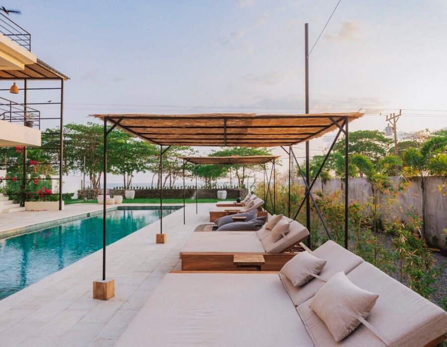 Covered rancho lounge area by the pool in Playa Hermosa villa