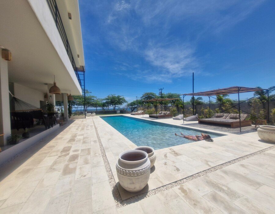 Poolside relaxation area in luxury villa near Jaco Costa Rica