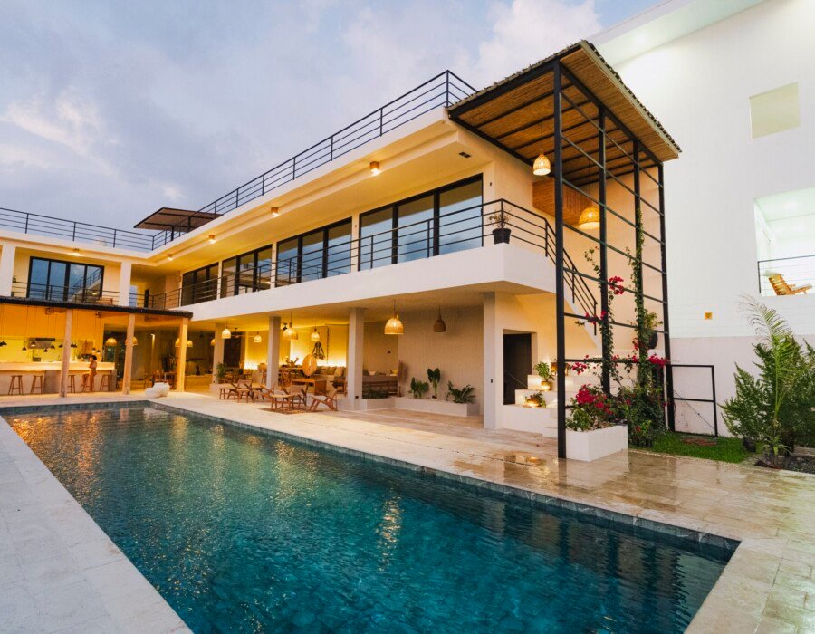 Luxury villa exterior with pool in Costa Rica beachfront property
