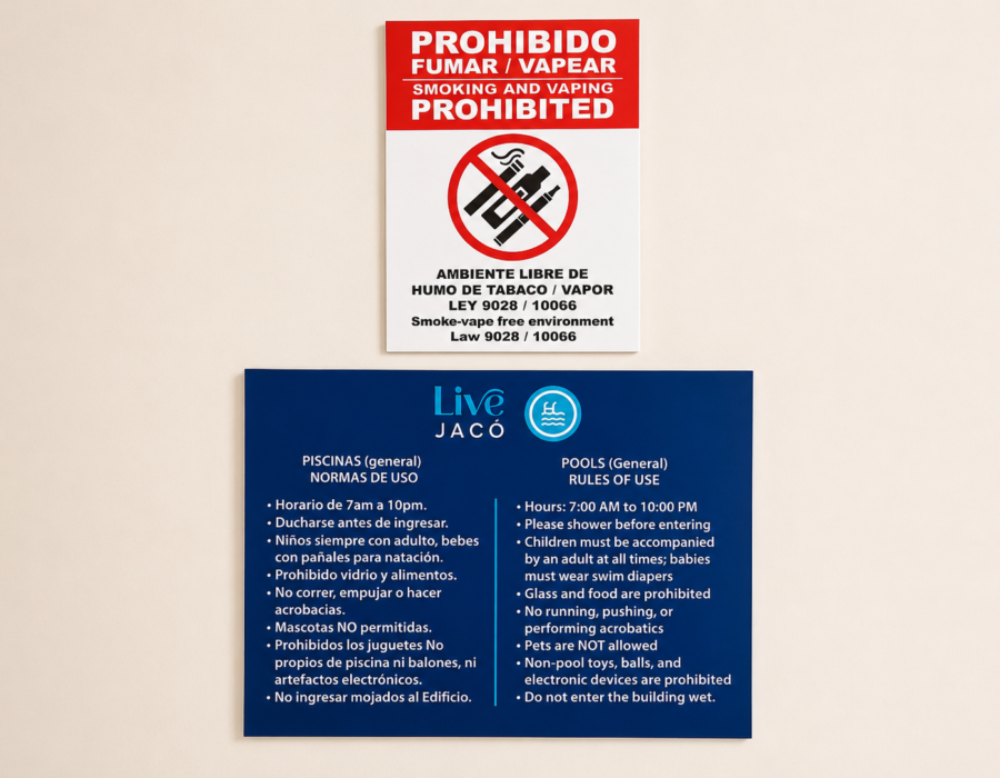 Pool rules and safety information at Casa Live 1708